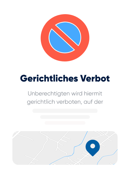 Richterliches Verbot – ZPO-Tafel auf einem Parkplatz